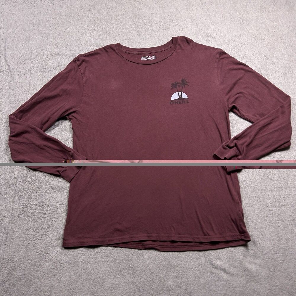 O'Neill Modern Long Sleeve Shirt Men XL Burgundy Palm Tree Graphic Surf Tee